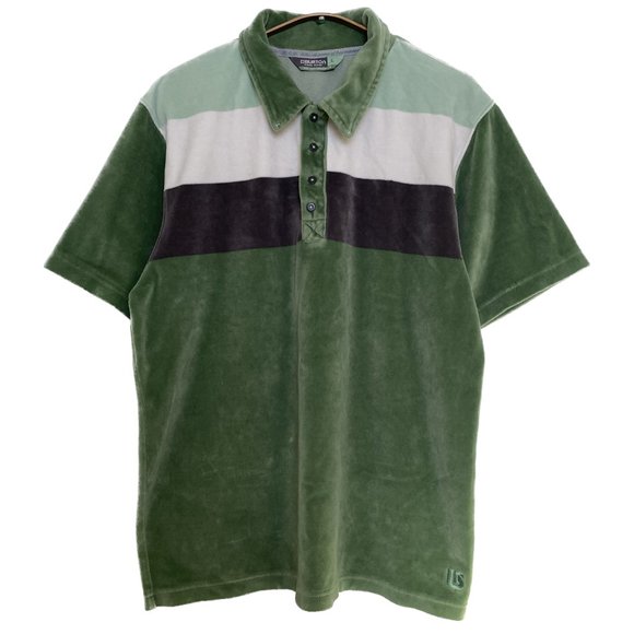 Burton Other - Burton Velour Polo Shirt Men L Green Grey Stripes Retro 70s Grandpa Colorblock